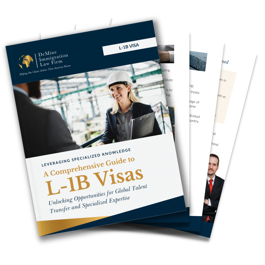 L-1B Visa EBook Mockup Preview | DeMine Immigration Law Firm